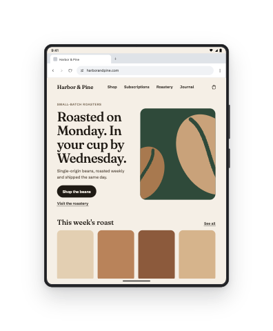 harborandpine.com shown on Galaxy Z Fold8