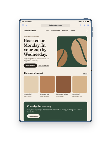 harborandpine.com auf einem iPad Air 11"